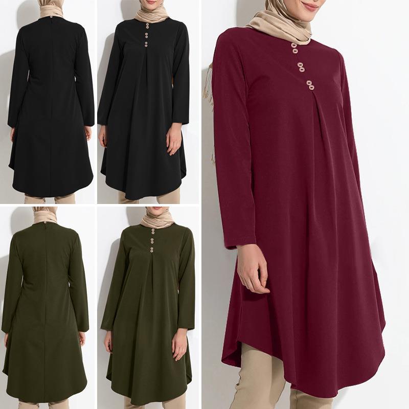 New Arrival Muslim Dovetail Pleated Islamic Clothing Muslim Blouses Women Long Sleeves Tops