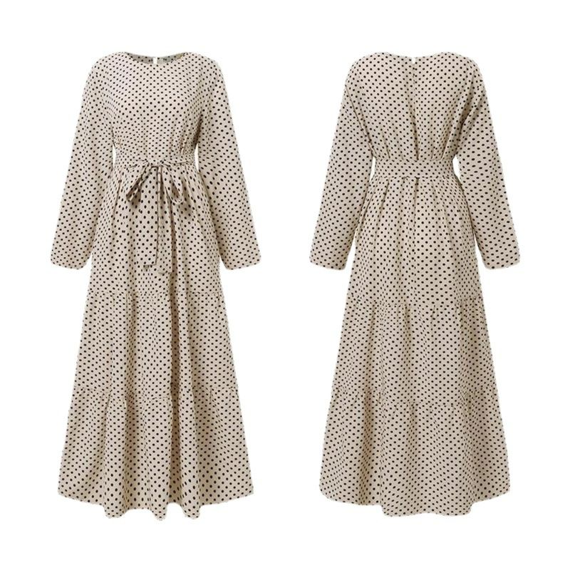 New Design Casual Wear Islamic Clothing Polka Dot Abaya dubai Ladies Party Women Turkey Dresses robe Muslim ethnic crew neck
