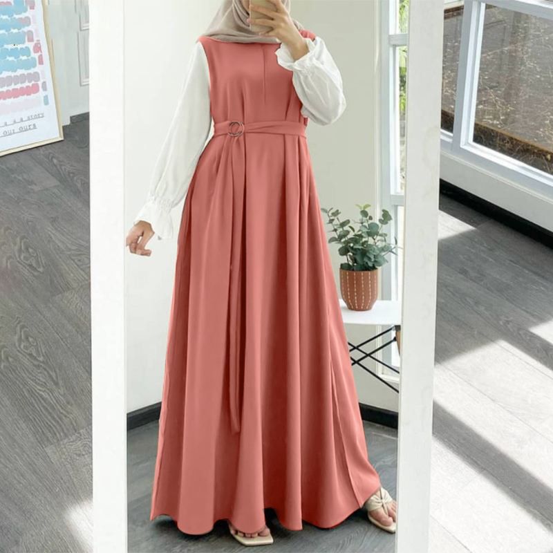 New fashion dubai abaya women muslim dress Plus size chiffon casual long sleeves shirt solid Islamic wear modest dress
