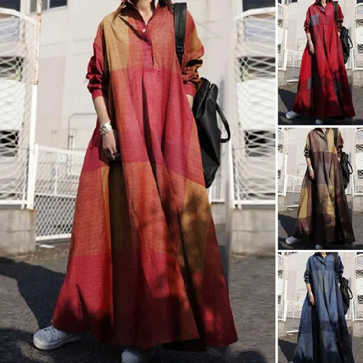 Hot selling high-quality Middle East splicing long robe large Muslim clothing women's cotton sleeved floral dress