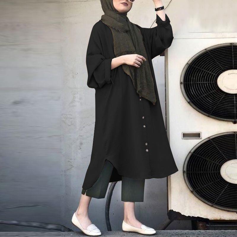 New Arrival Ethnic Islamic Top Solid Color Muslim Blouse Long Shirt Abaya Long Sleeve Tops For Muslim Women