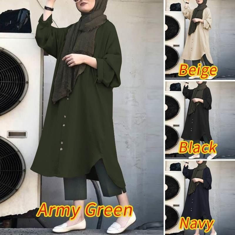 New Arrival Ethnic Islamic Top Solid Color Muslim Blouse Long Shirt Abaya Long Sleeve Tops For Muslim Women