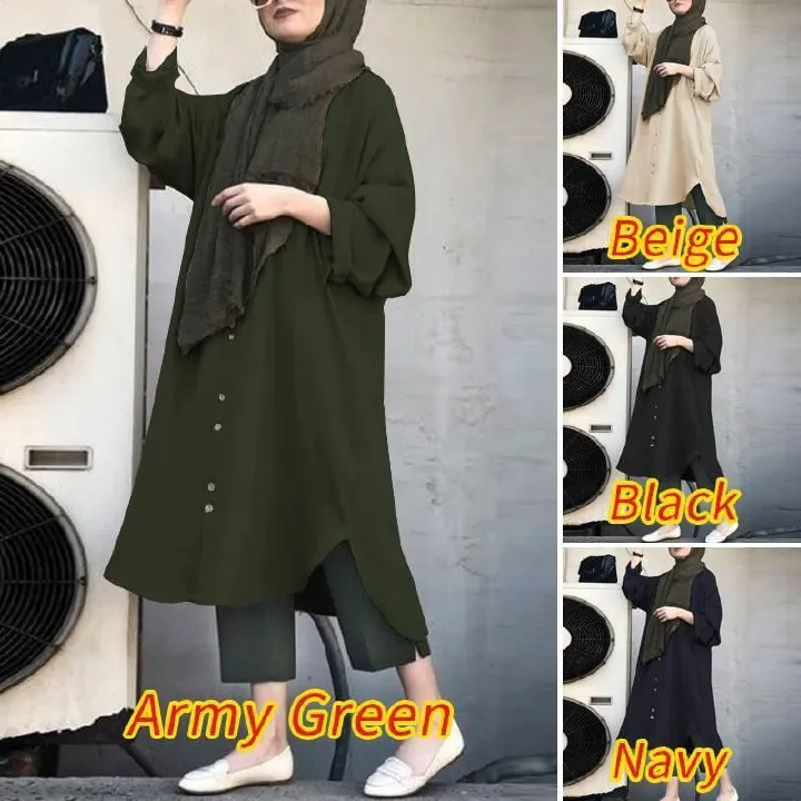 New Arrival Ethnic Islamic Top Solid Color Muslim Blouse Long Shirt Abaya Long Sleeve Tops For Muslim Women