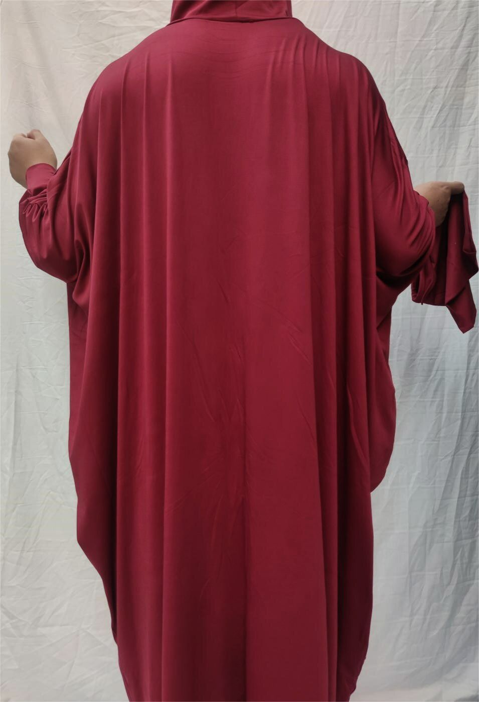 Muslim Middle East Solid Color Jersey Modest Fashion Bat Sleeve Hijab Robe Jilbab Abaya Islam Women Prayer Caftan Hooded Dress