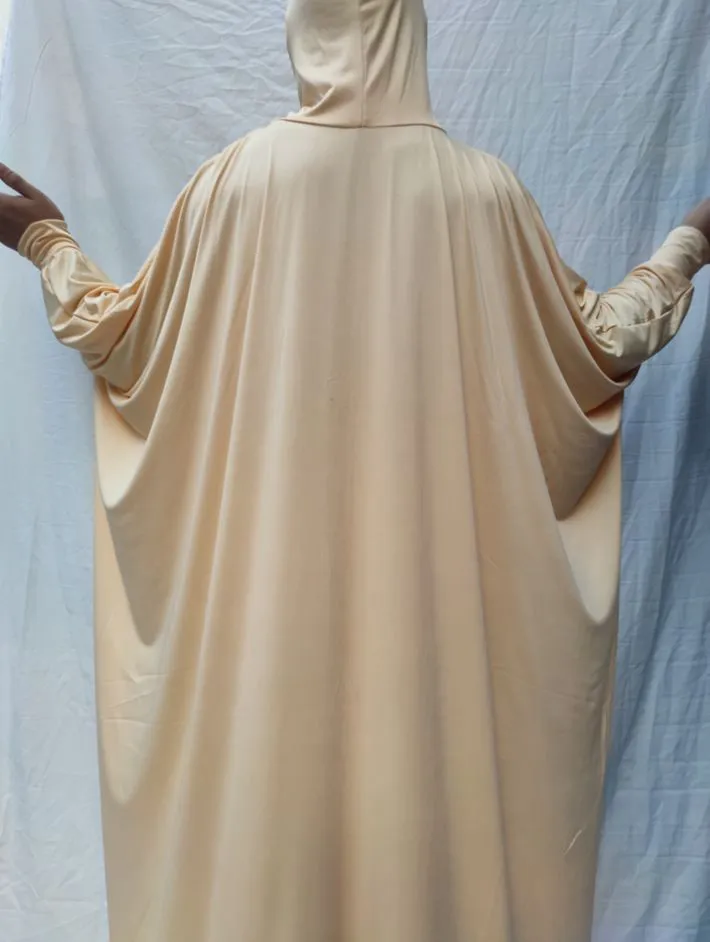 Muslim Middle East Solid Color Jersey Modest Fashion Bat Sleeve Hijab Robe Jilbab Abaya Islam Women Prayer Caftan Hooded Dress