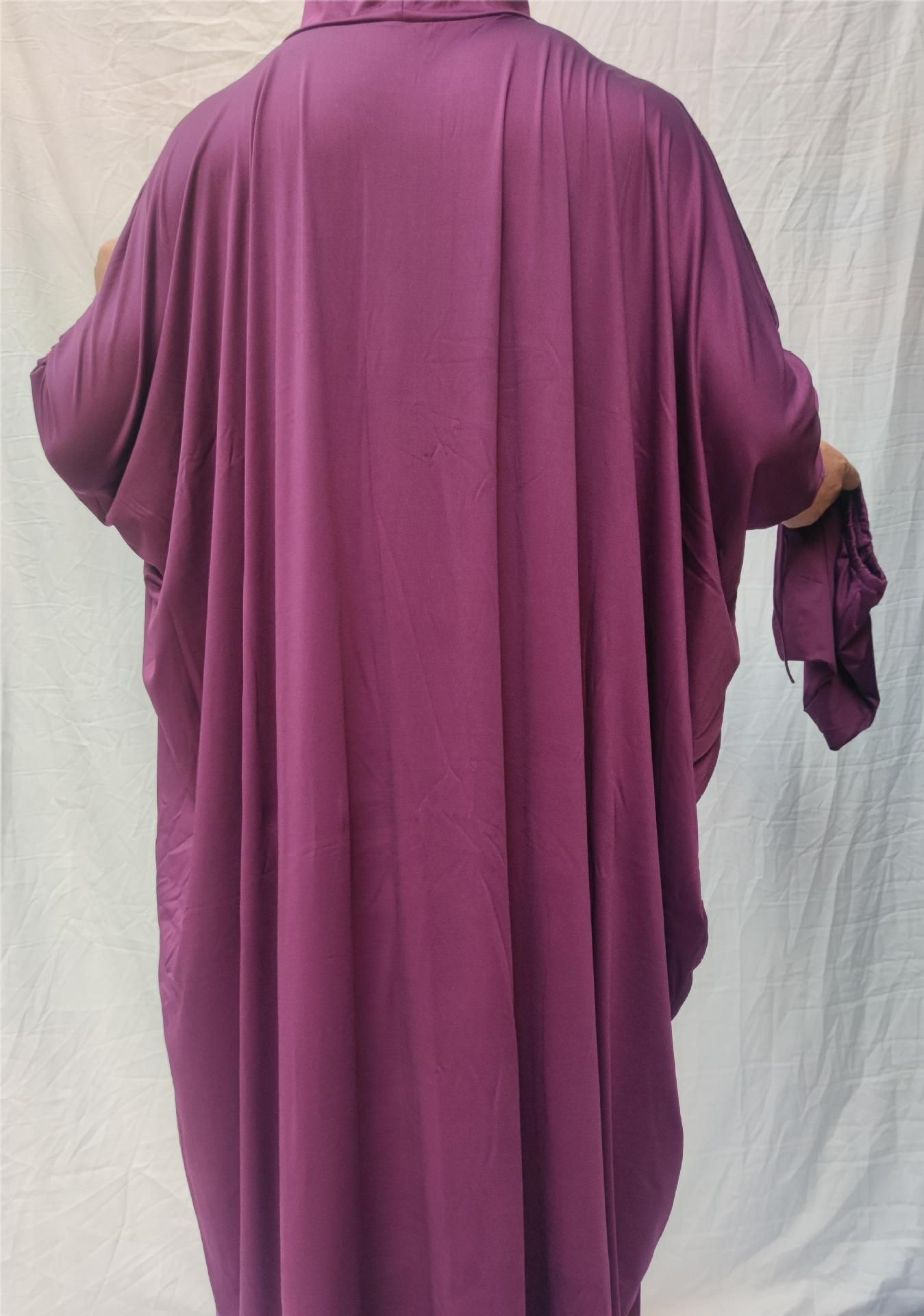 Muslim Middle East Solid Color Jersey Modest Fashion Bat Sleeve Hijab Robe Jilbab Abaya Islam Women Prayer Caftan Hooded Dress