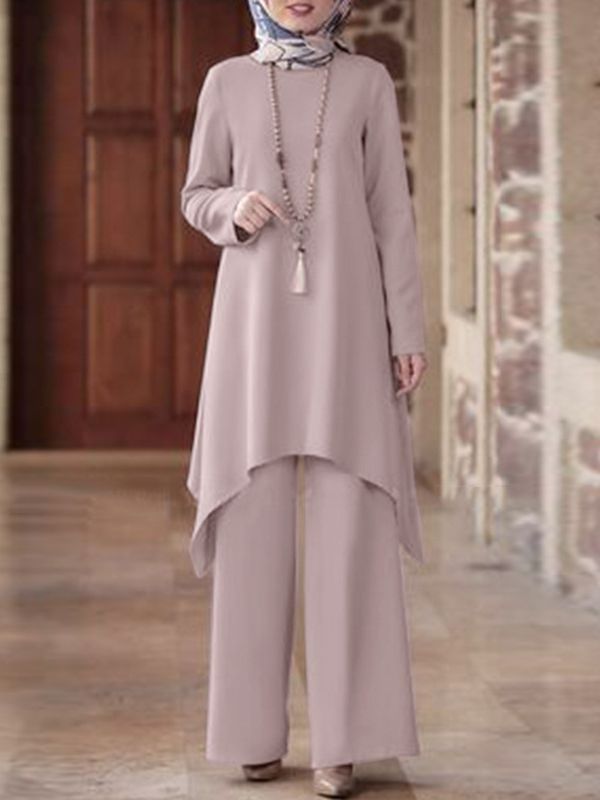 New fashion winter Dubai muslim women dress long sleeves daily 2PCS Islamic women suit
