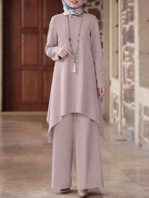 New fashion winter Dubai muslim women dress long sleeves daily 2PCS Islamic women suit