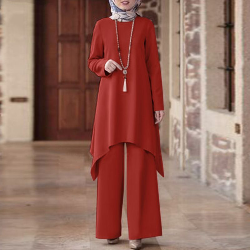 New fashion winter Dubai muslim women dress long sleeves daily 2PCS Islamic women suit