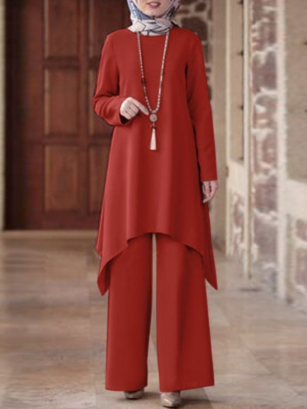 New fashion winter Dubai muslim women dress long sleeves daily 2PCS Islamic women suit