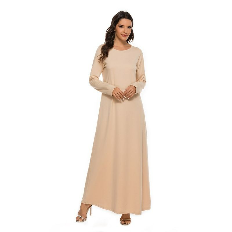 Muslim Basic Long Sleeved Waistband Maxi Dress Ladies Women Plus Size African Clothing Church Dress For Women Dresses