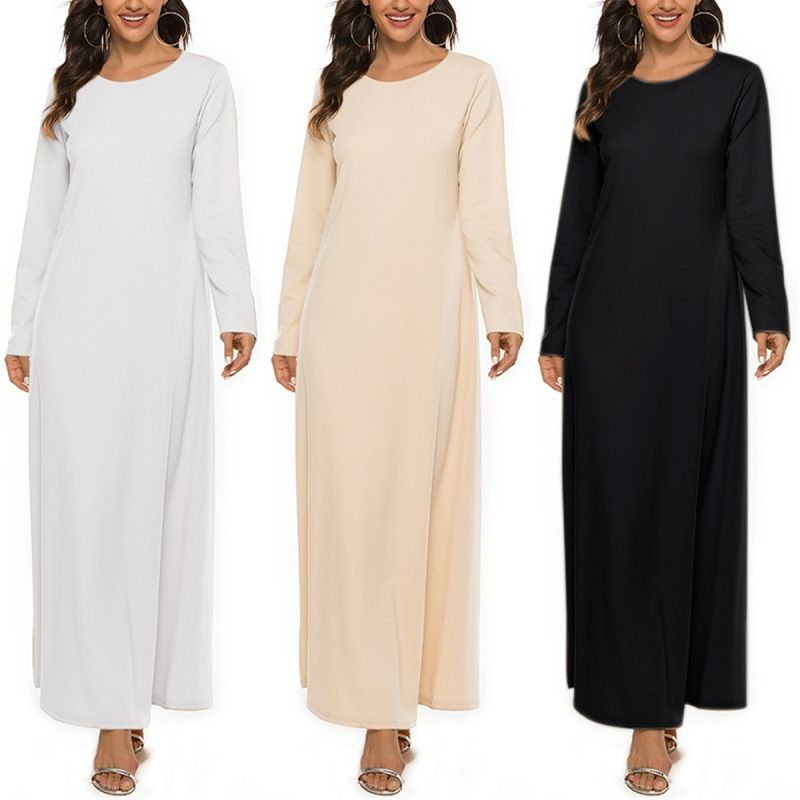 Muslim Basic Long Sleeved Waistband Maxi Dress Ladies Women Plus Size African Clothing Church Dress For Women Dresses