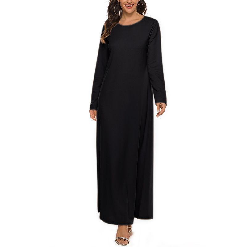 Muslim Basic Long Sleeved Waistband Maxi Dress Ladies Women Plus Size African Clothing Church Dress For Women Dresses