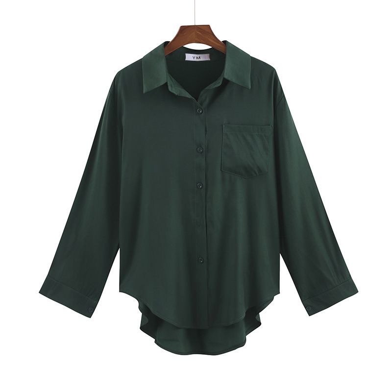 Spring New Korean Versatile Polo Collar Wearing Long Sleeve Loose Shirt Light Mature Cardigan Shirt Women's Wear