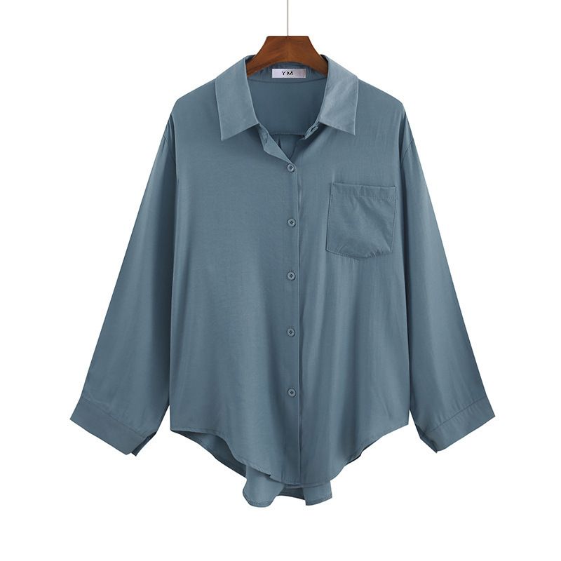 Spring New Korean Versatile Polo Collar Wearing Long Sleeve Loose Shirt Light Mature Cardigan Shirt Women's Wear