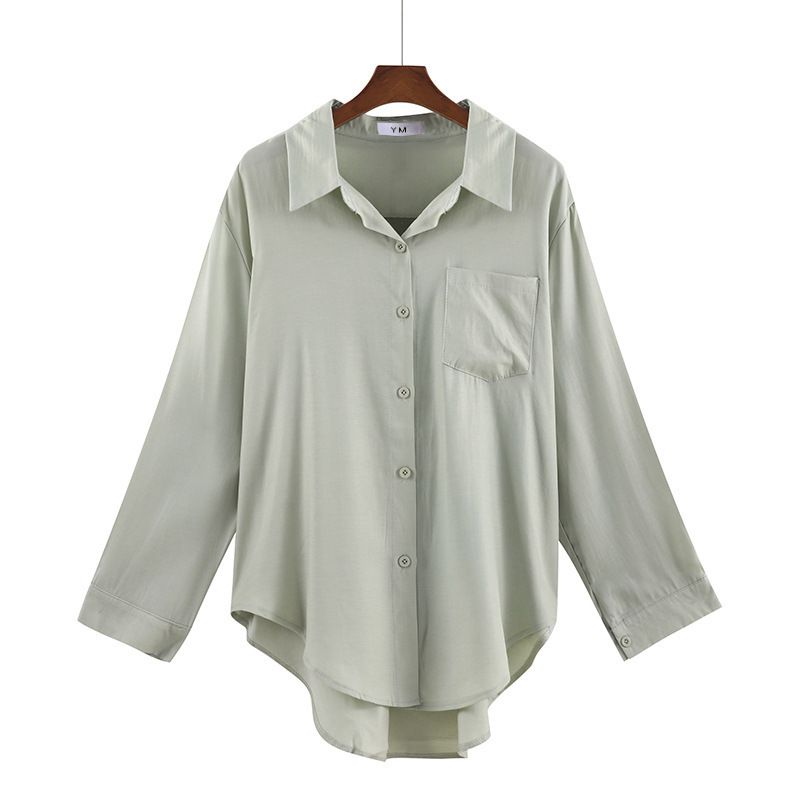 Spring New Korean Versatile Polo Collar Wearing Long Sleeve Loose Shirt Light Mature Cardigan Shirt Women's Wear