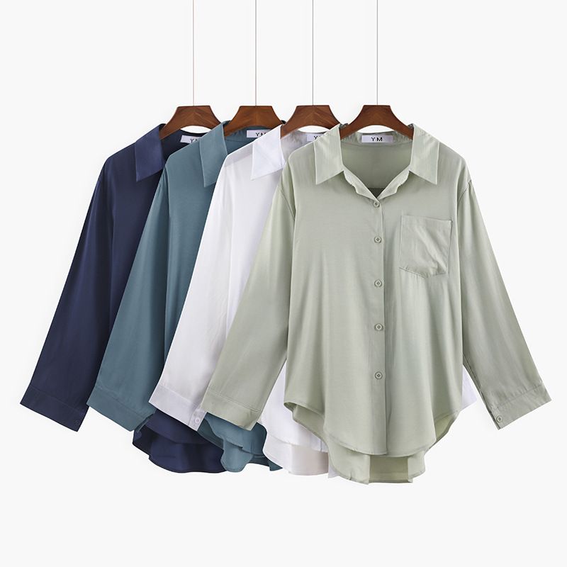 Spring New Korean Versatile Polo Collar Wearing Long Sleeve Loose Shirt Light Mature Cardigan Shirt Women's Wear
