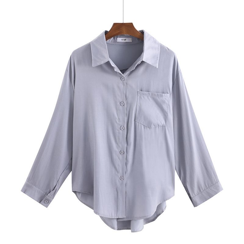 Spring New Korean Versatile Polo Collar Wearing Long Sleeve Loose Shirt Light Mature Cardigan Shirt Women's Wear