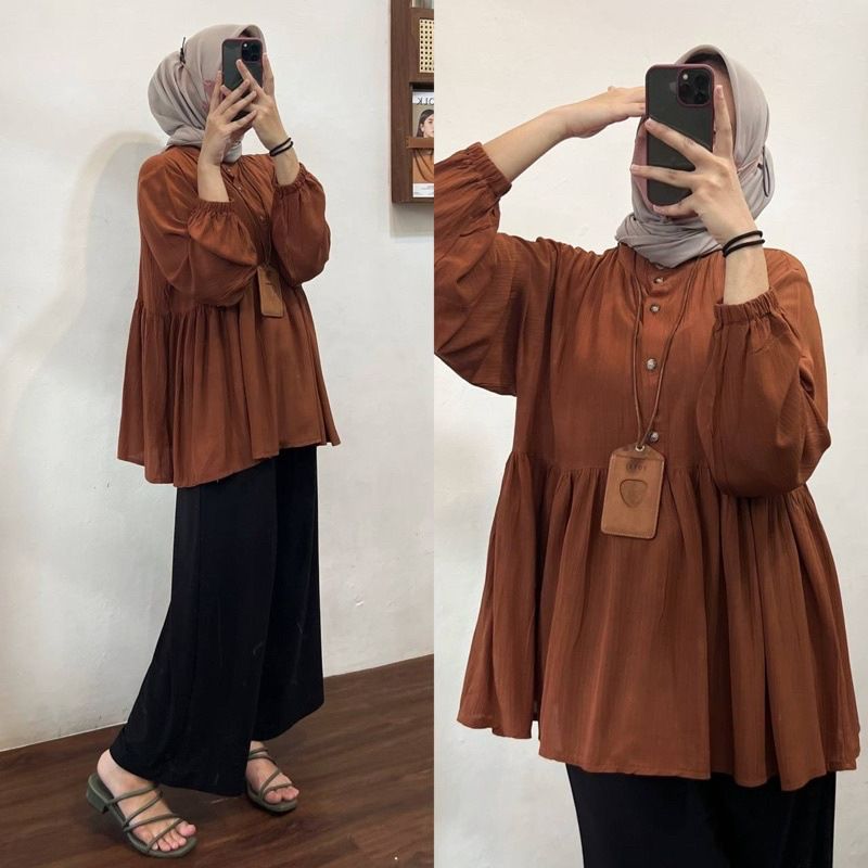 Casual Loose Shirt Ruffles Hem Islamic Clothing Abaya Kaftan Fashion Muslim Tops Femme Solid Color Long Sleeve Blouse