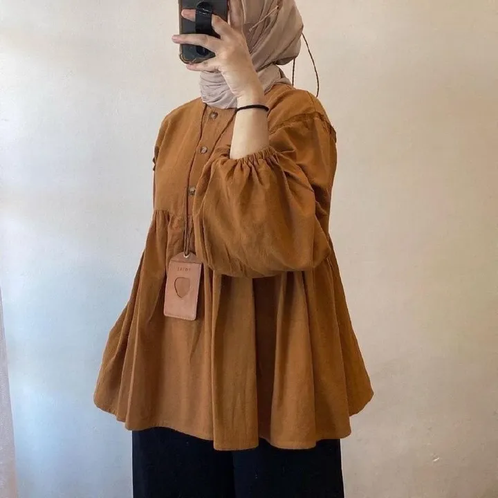 Casual Loose Shirt Ruffles Hem Islamic Clothing Abaya Kaftan Fashion Muslim Tops Femme Solid Color Long Sleeve Blouse