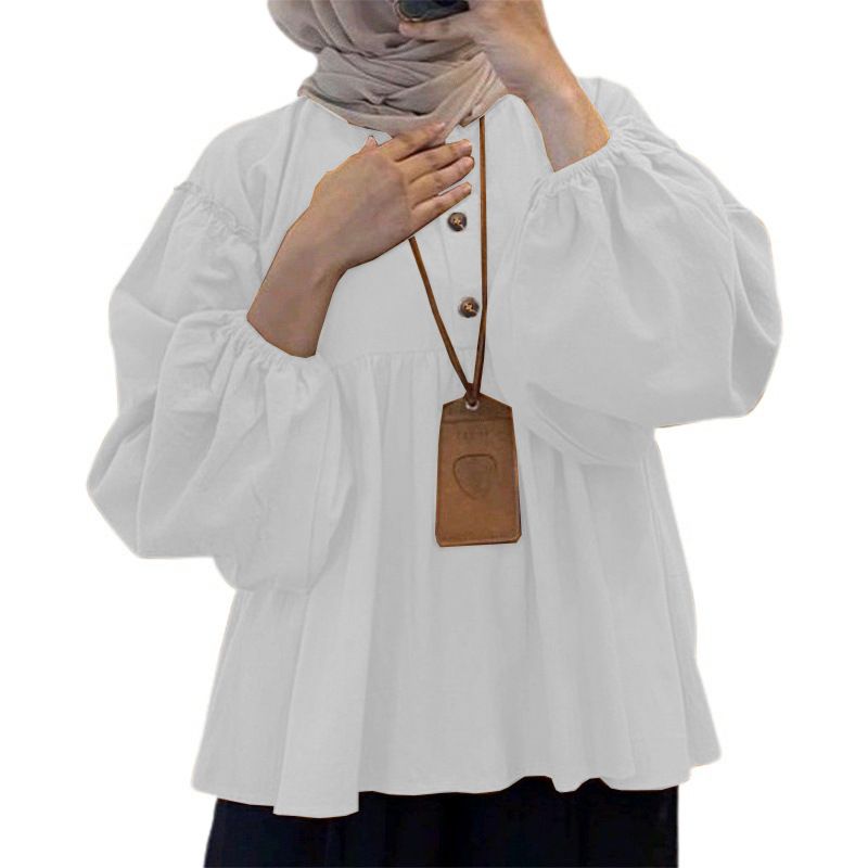 Casual Loose Shirt Ruffles Hem Islamic Clothing Abaya Kaftan Fashion Muslim Tops Femme Solid Color Long Sleeve Blouse