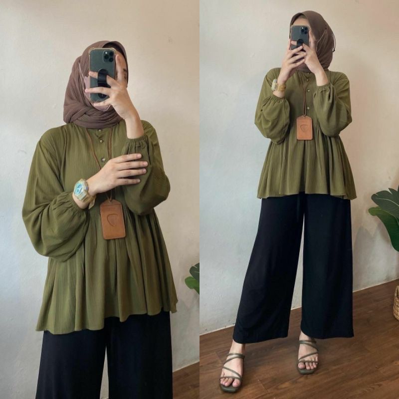 Casual Loose Shirt Ruffles Hem Islamic Clothing Abaya Kaftan Fashion Muslim Tops Femme Solid Color Long Sleeve Blouse