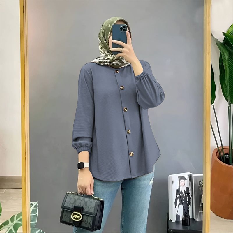 Vintage Solid Shirt Fashion O Neck Long Sleeve Buttons Tops Casual Muslim Abaya Hijab Blusas Chemise Women Summer Blouse