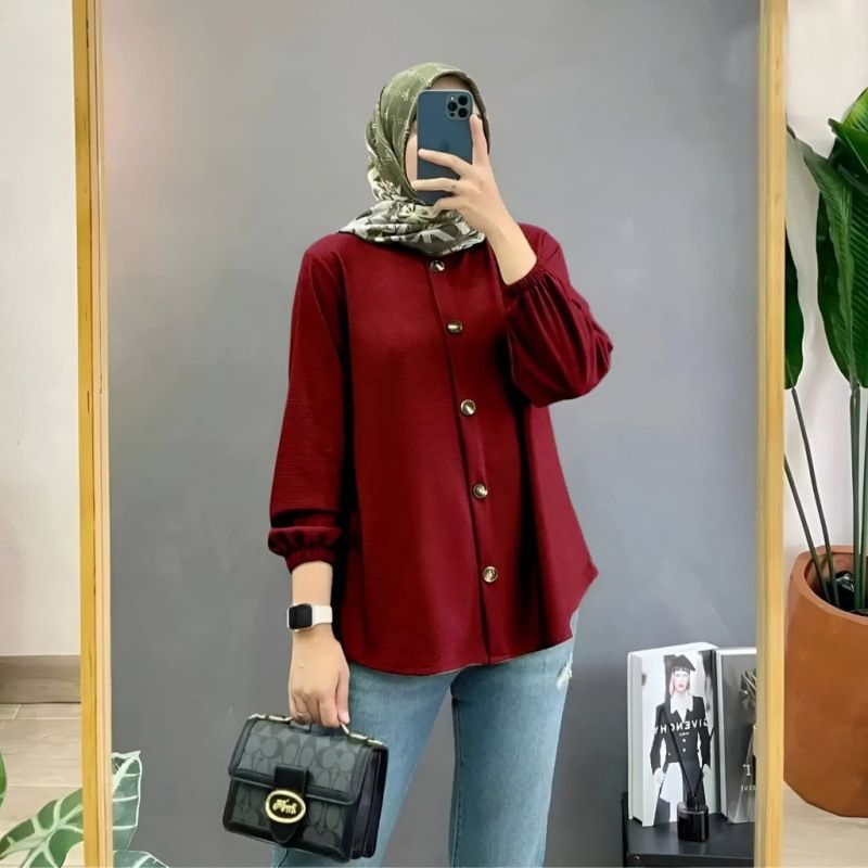 Vintage Solid Shirt Fashion O Neck Long Sleeve Buttons Tops Casual Muslim Abaya Hijab Blusas Chemise Women Summer Blouse