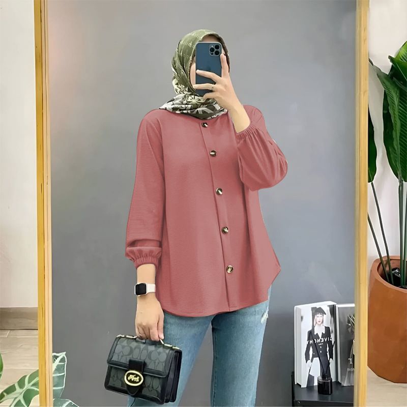 Vintage Solid Shirt Fashion O Neck Long Sleeve Buttons Tops Casual Muslim Abaya Hijab Blusas Chemise Women Summer Blouse