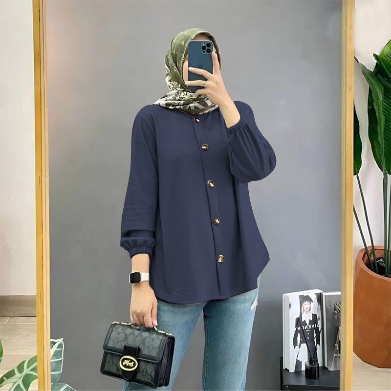 Vintage Solid Shirt Fashion O Neck Long Sleeve Buttons Tops Casual Muslim Abaya Hijab Blusas Chemise Women Summer Blouse