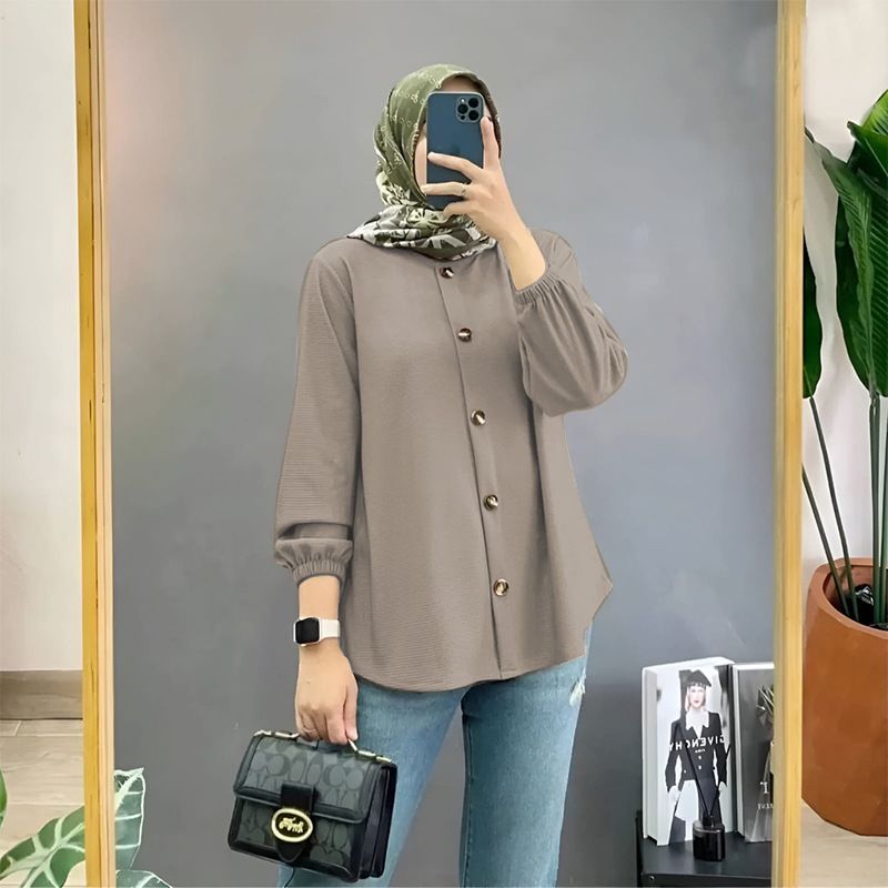 Vintage Solid Shirt Fashion O Neck Long Sleeve Buttons Tops Casual Muslim Abaya Hijab Blusas Chemise Women Summer Blouse