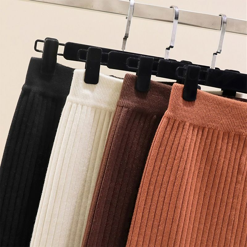 Autumn Winter Knit Pencil Skirt Women High Waist Elastic Skirts Womens Sexy Knitted Split Midi Skirt For Women