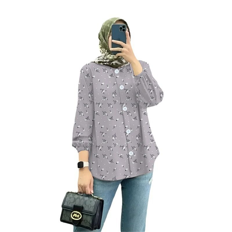 Muslim foreign trade floral print shirt art retro cardigan loose blouse female dropper shirt female