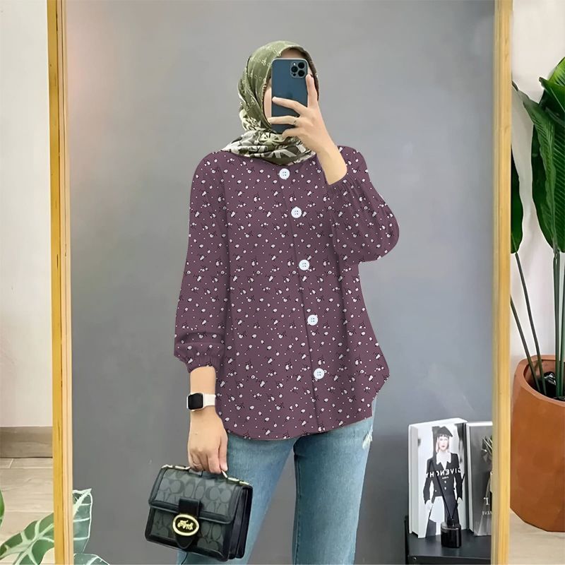 Muslim foreign trade floral print shirt art retro cardigan loose blouse female dropper shirt female