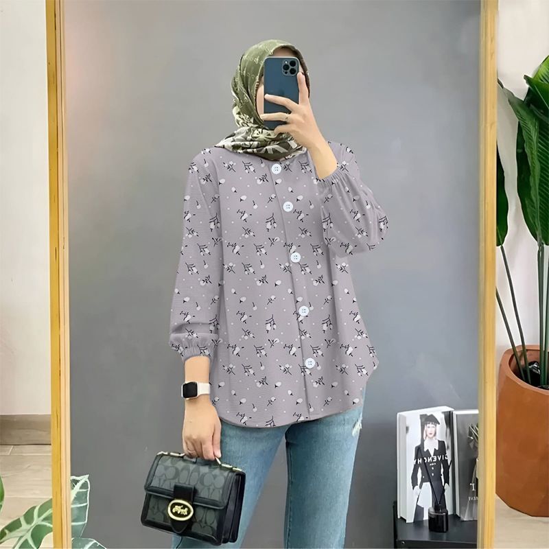 Muslim foreign trade floral print shirt art retro cardigan loose blouse female dropper shirt female