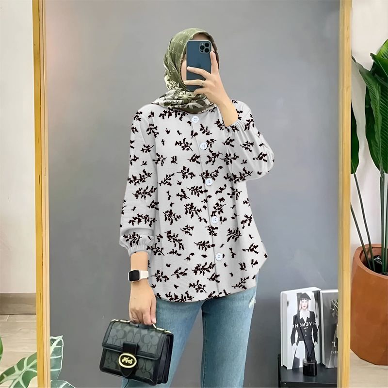 Muslim foreign trade floral print shirt art retro cardigan loose blouse female dropper shirt female