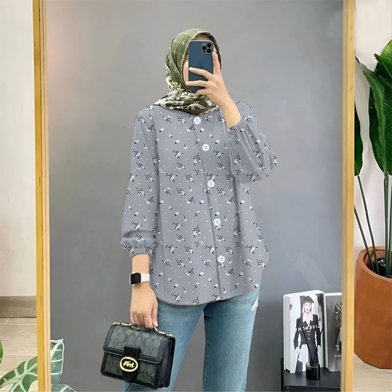Muslim foreign trade floral print shirt art retro cardigan loose blouse female dropper shirt female