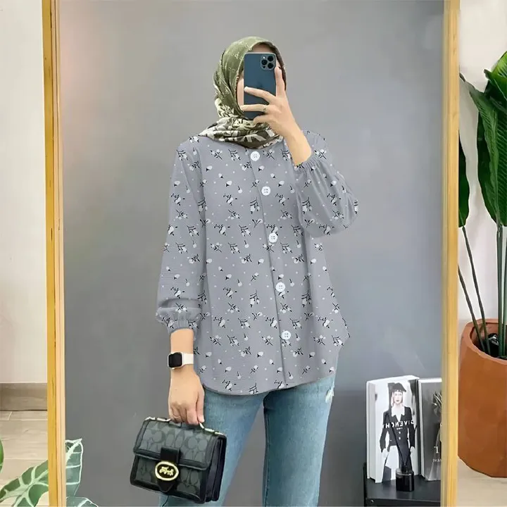 Muslim foreign trade floral print shirt art retro cardigan loose blouse female dropper shirt female