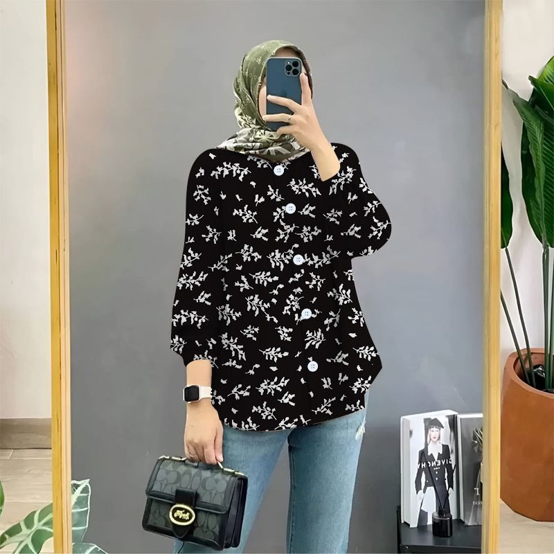 Muslim foreign trade floral print shirt art retro cardigan loose blouse female dropper shirt female