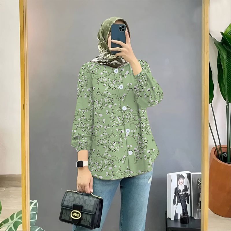 Muslim foreign trade floral print shirt art retro cardigan loose blouse female dropper shirt female
