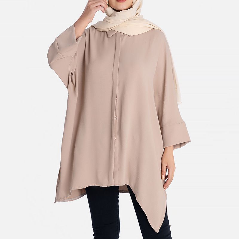 Clothing manufacturer custom Islamic Fashion Top Cotton Elegant plain Muslim Women long sleeve Blouse