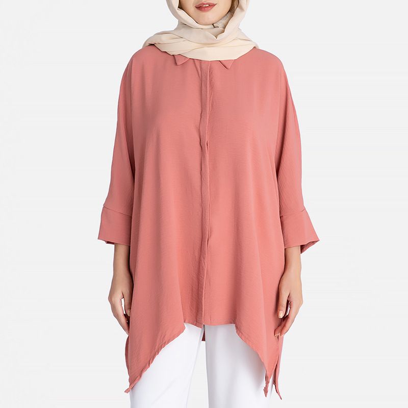 Clothing manufacturer custom Islamic Fashion Top Cotton Elegant plain Muslim Women long sleeve Blouse