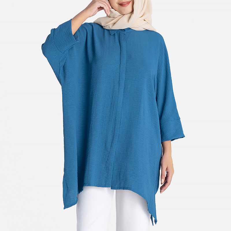 Clothing manufacturer custom Islamic Fashion Top Cotton Elegant plain Muslim Women long sleeve Blouse