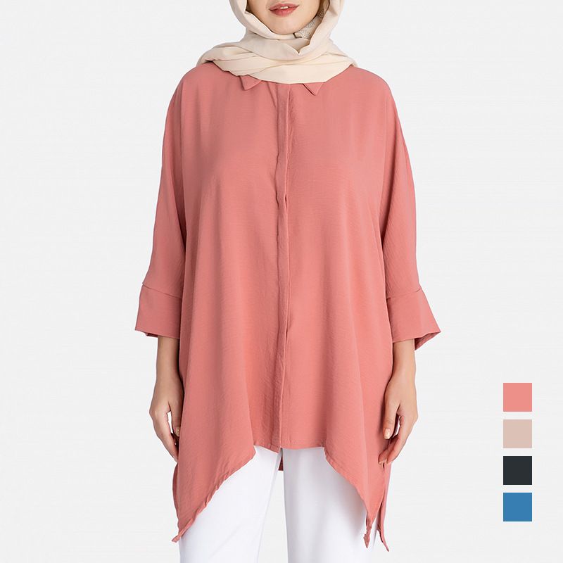 Clothing manufacturer custom Islamic Fashion Top Cotton Elegant plain Muslim Women long sleeve Blouse
