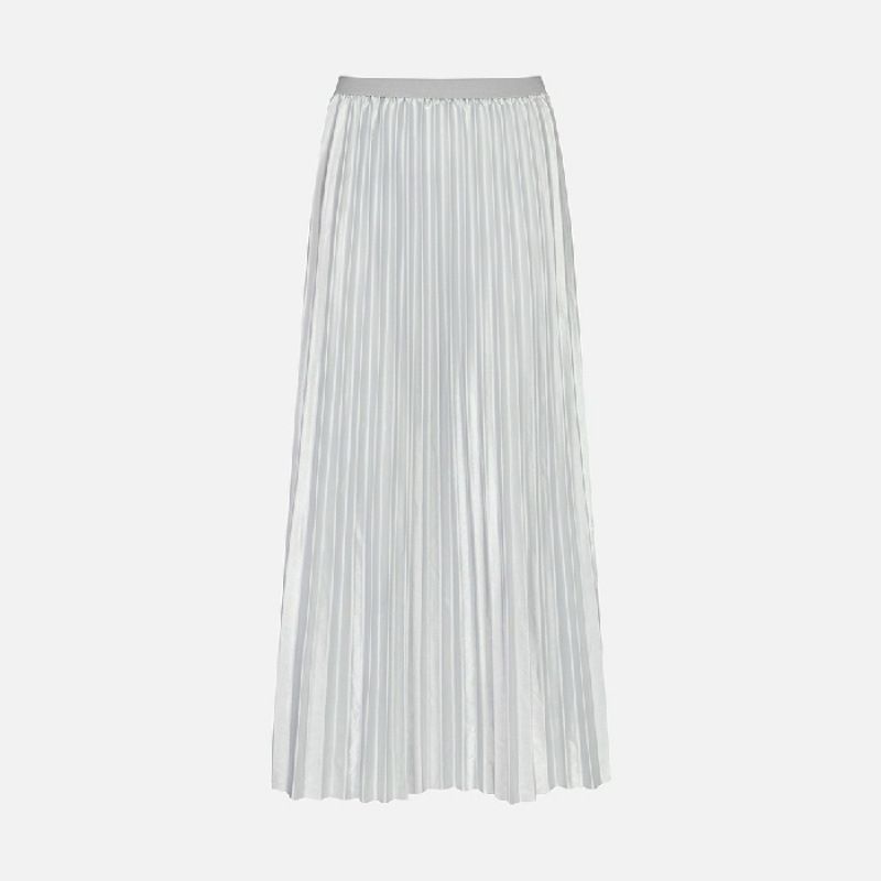 Elastic Waist Satin Skirts For Women Elegant Ladies Loose A Line Long Dress High Waist Pleated Skirt Muslim