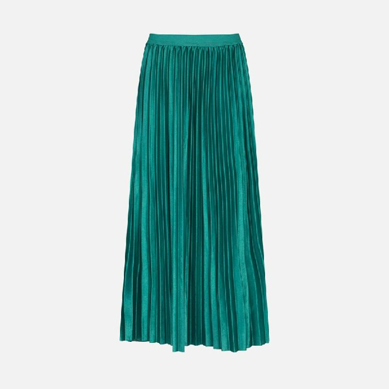 Elastic Waist Satin Skirts For Women Elegant Ladies Loose A Line Long Dress High Waist Pleated Skirt Muslim