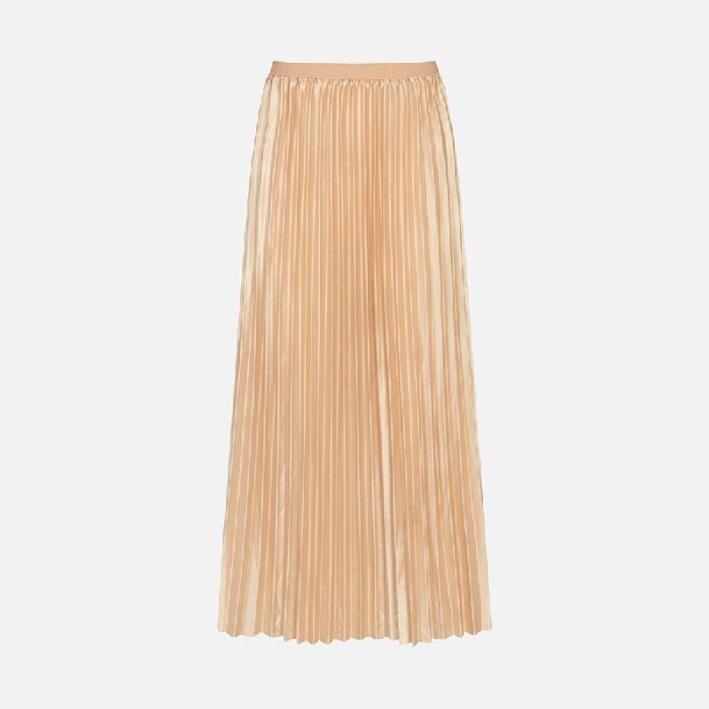 Elastic Waist Satin Skirts For Women Elegant Ladies Loose A Line Long Dress High Waist Pleated Skirt Muslim