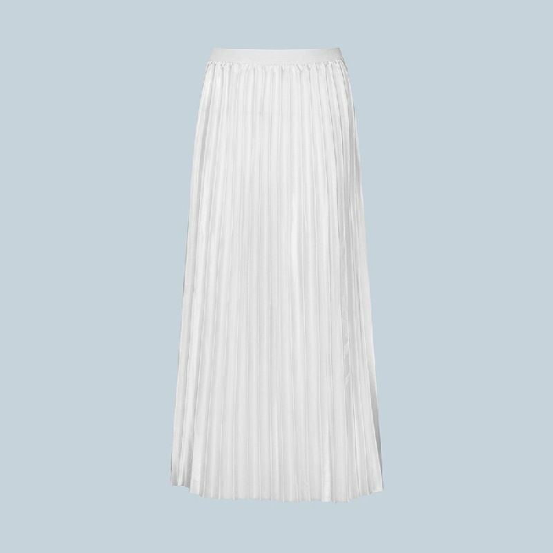 Elastic Waist Satin Skirts For Women Elegant Ladies Loose A Line Long Dress High Waist Pleated Skirt Muslim