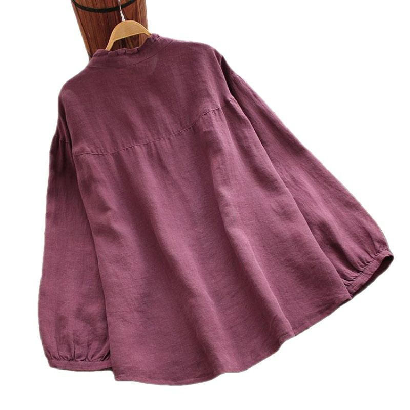 New Plus Size Women Clothing Fashion Solid Color Long Sleeve Tunic Tops Muslim Ladies Casual Shirts Loose Pleated Ruffle Blouses