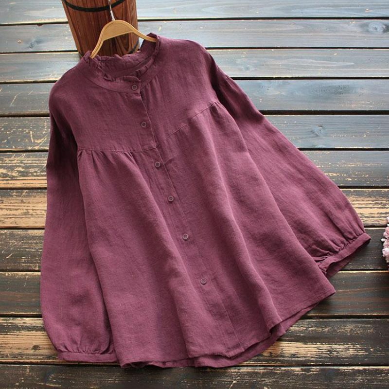New Plus Size Women Clothing Fashion Solid Color Long Sleeve Tunic Tops Muslim Ladies Casual Shirts Loose Pleated Ruffle Blouses